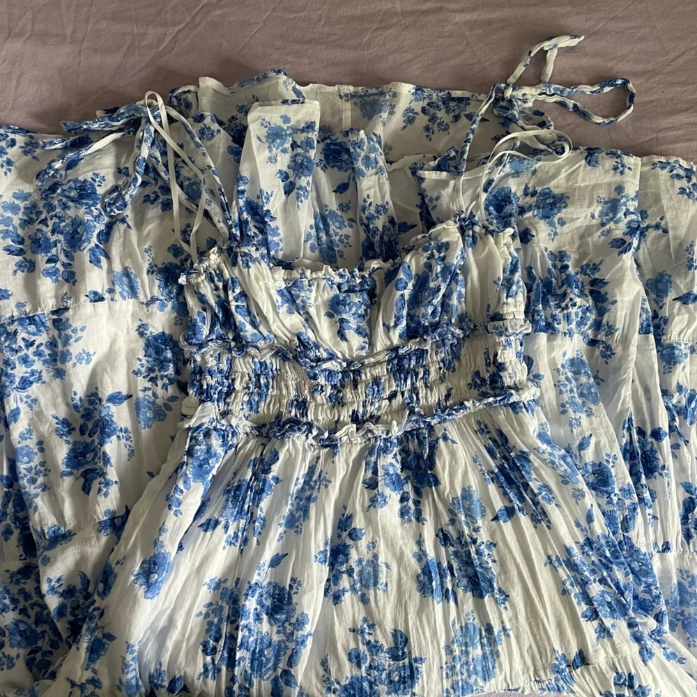 Aqua White Dress with Blue Floral Print - Picture 1 of 2
